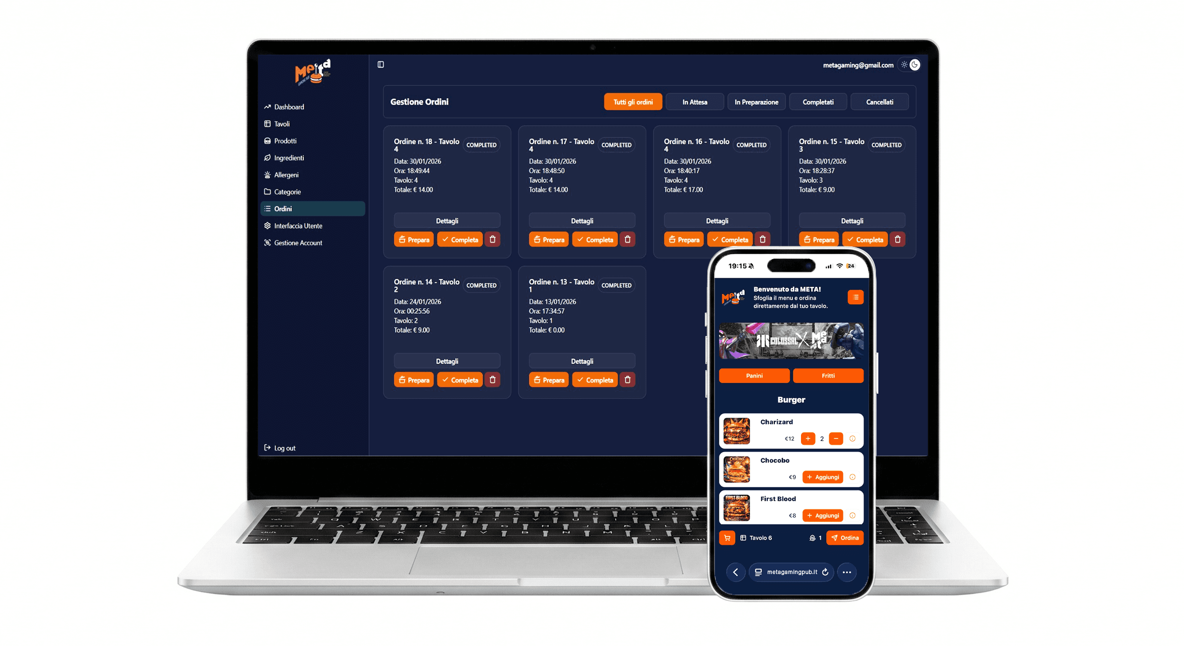 Menu digitale e ordinazioni al tavolo per un gaming pub