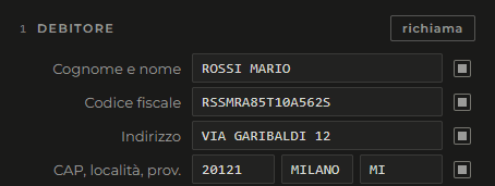 La sezione Debitore