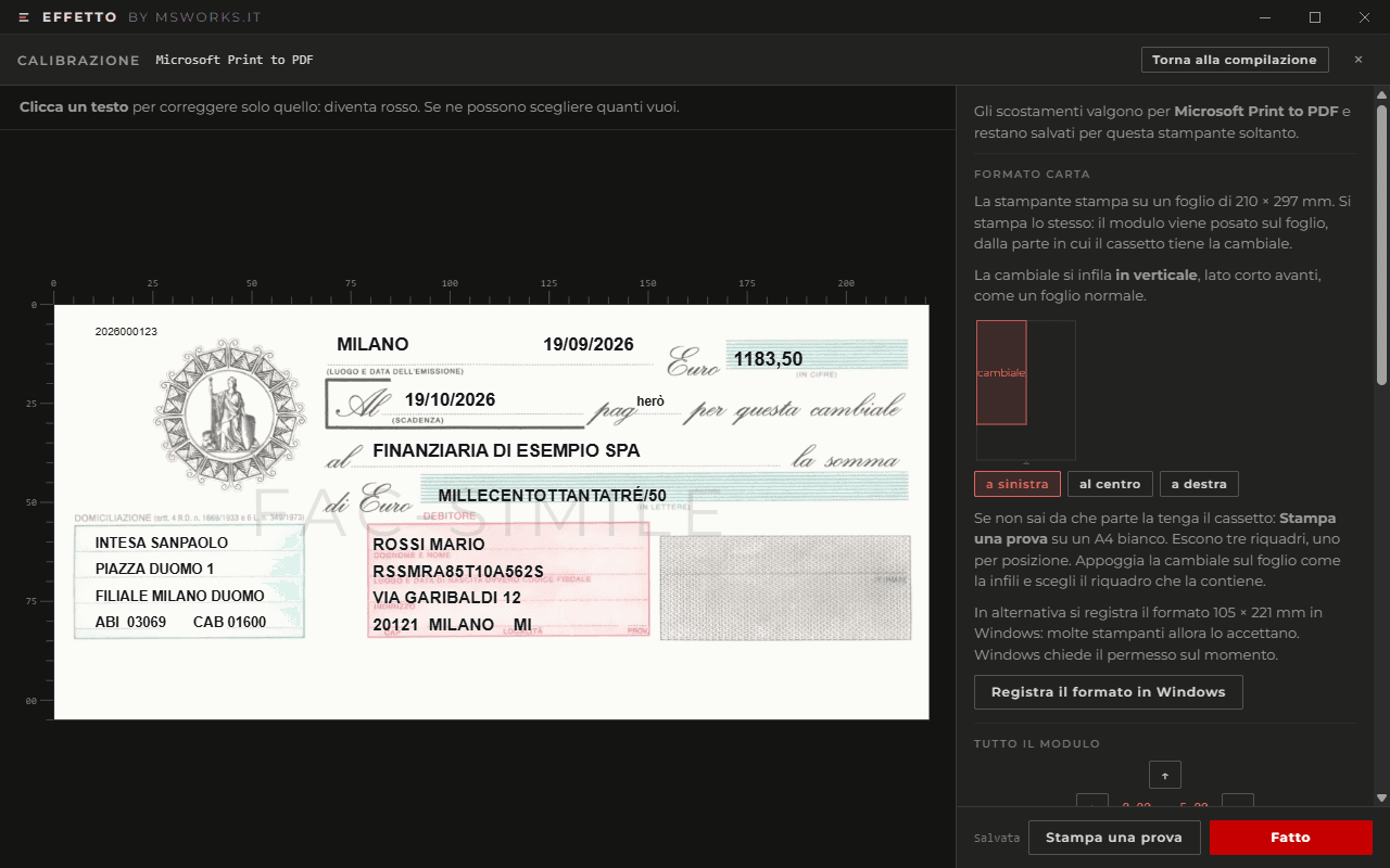 La pagina Calibrazione