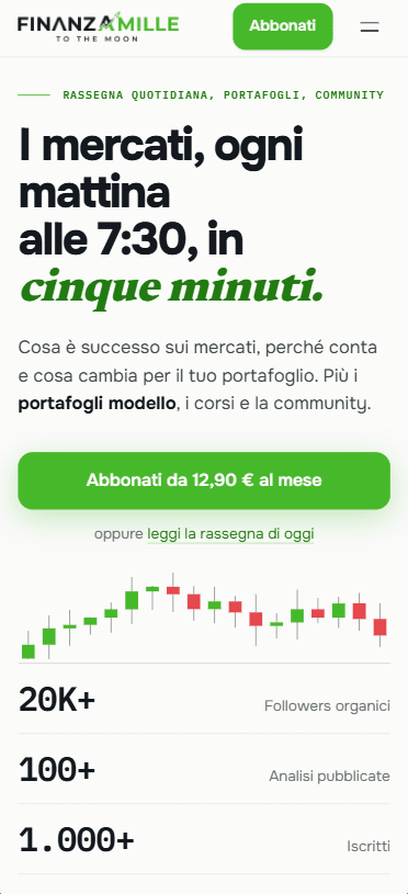 La landing della piattaforma su smartphone
